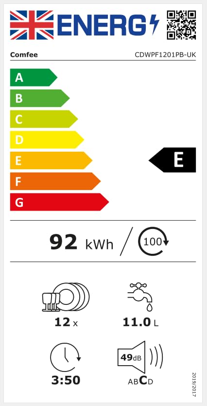 COMFEE' Freestanding Dishwasher CDWPF1201PB-UK 60cm Width, Full Size Dishwasher