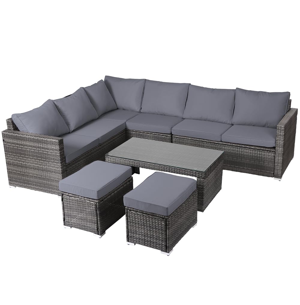 Panana Rattan Garden Sofa Set 8 Seater Outdoor Lounge Sofa with Coffee Table and Stools