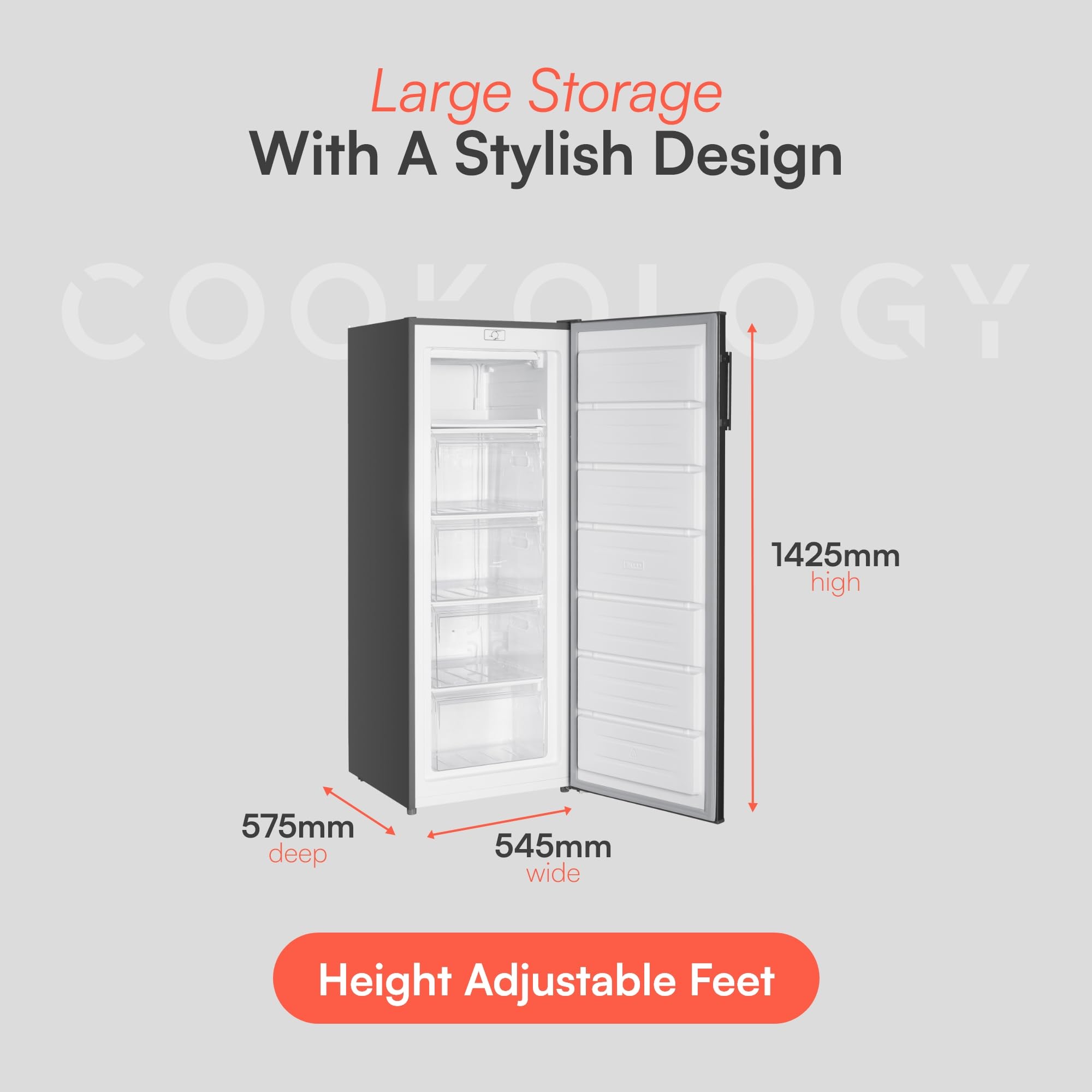 Cookology CTFZ163IX Tall Freestanding Freezer in Inox - Upright Freezer - 168 Litre Capacity