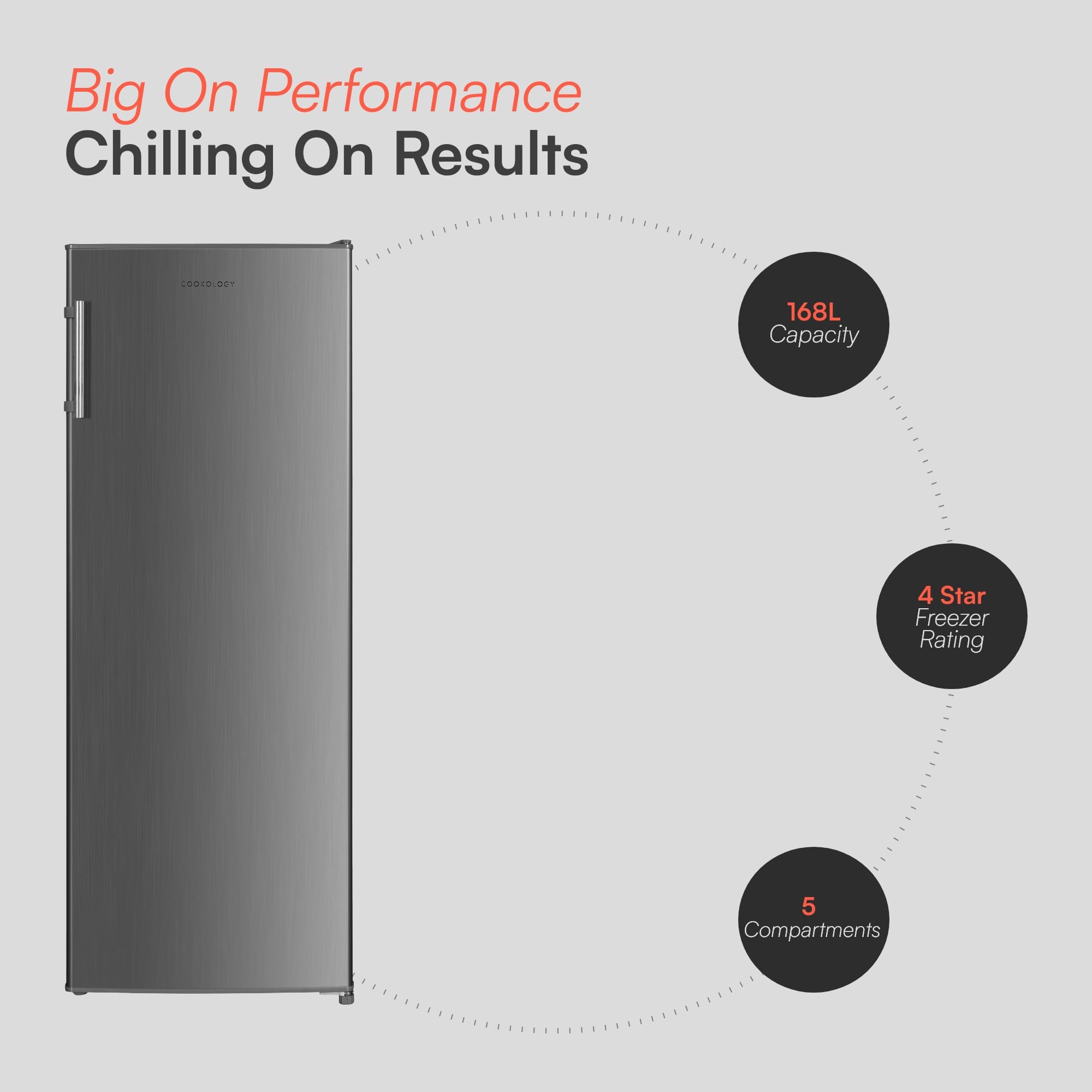 Cookology CTFZ163IX Tall Freestanding Freezer in Inox - Upright Freezer - 168 Litre Capacity