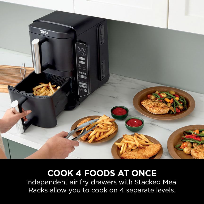 Ninja Double Stack Air Fryer, Vertical Dual Drawer Air Fryer with 4 cooking levels, 2 Drawers and 2 Racks, Black 