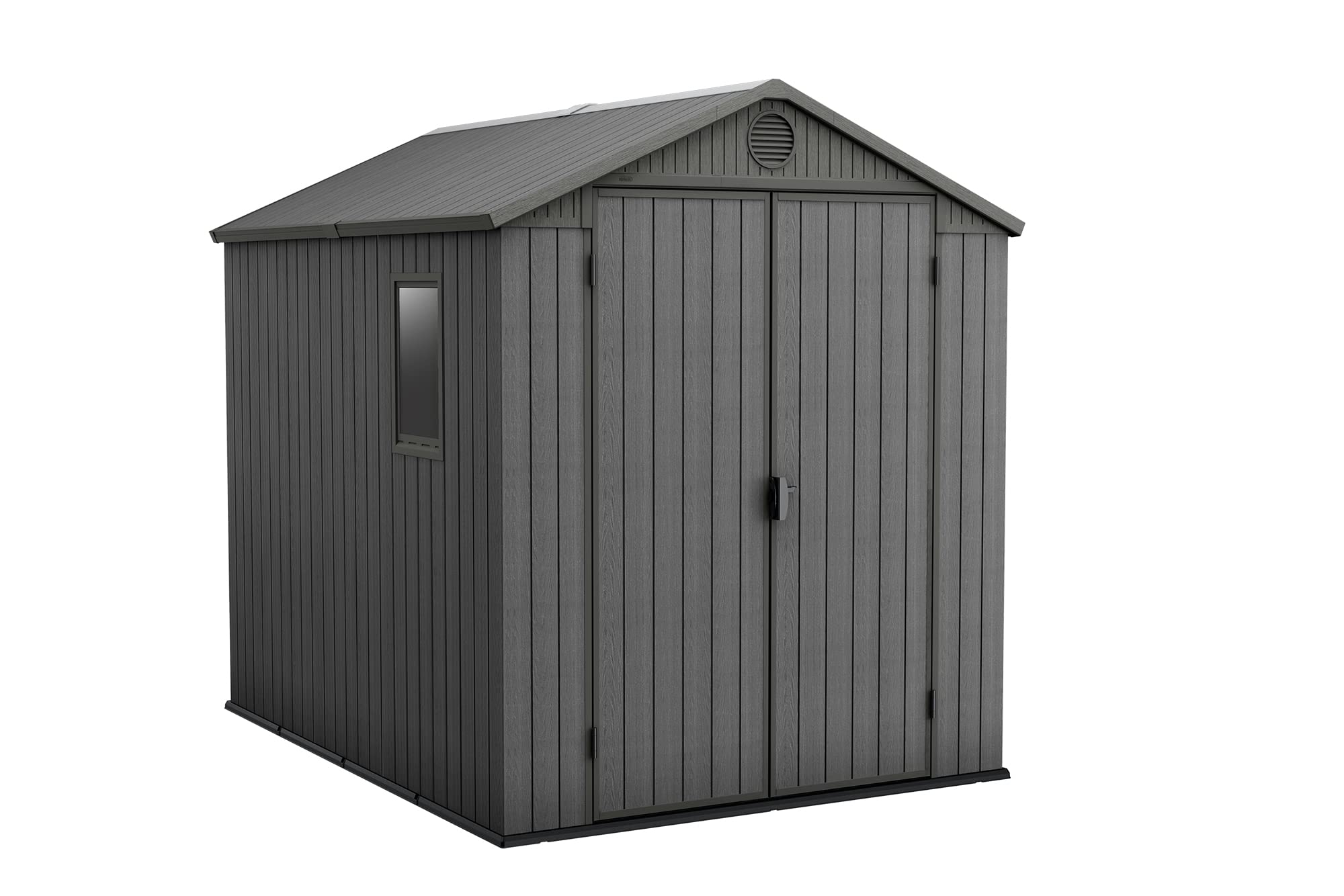 Keter Darwin Outdoor Apex Double Door Garden Storage Shed 6 x 8ft Grey Evotech+ Wood Look and Feel