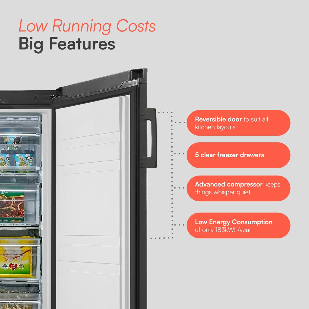 Cookology CTFZ160BK Tall Freestanding Freezer - Upright Freezer with 160 Litre Capacity