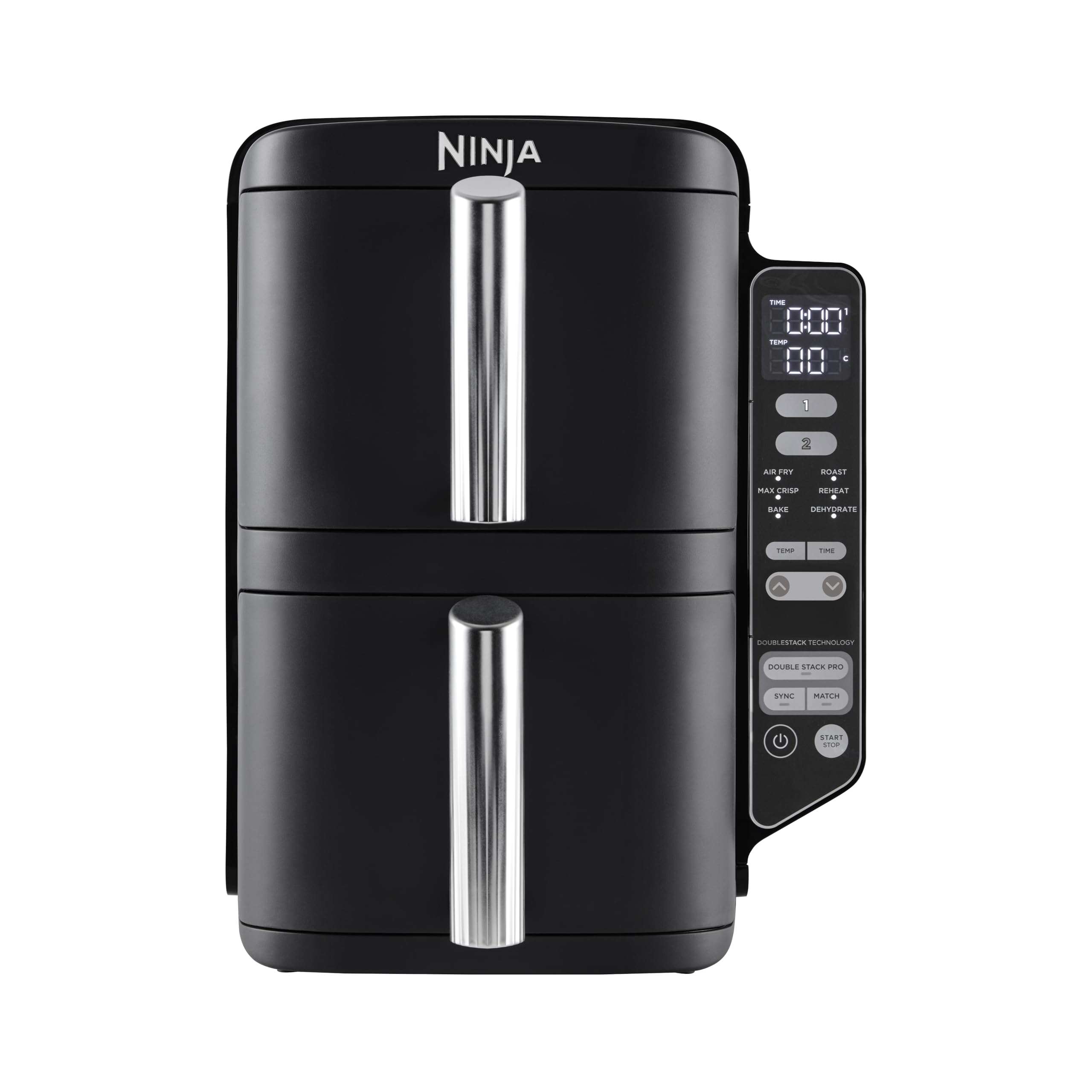 Ninja Double Stack Air Fryer, Vertical Dual Drawer Air Fryer with 4 cooking levels, 2 Drawers and 2 Racks, Black 