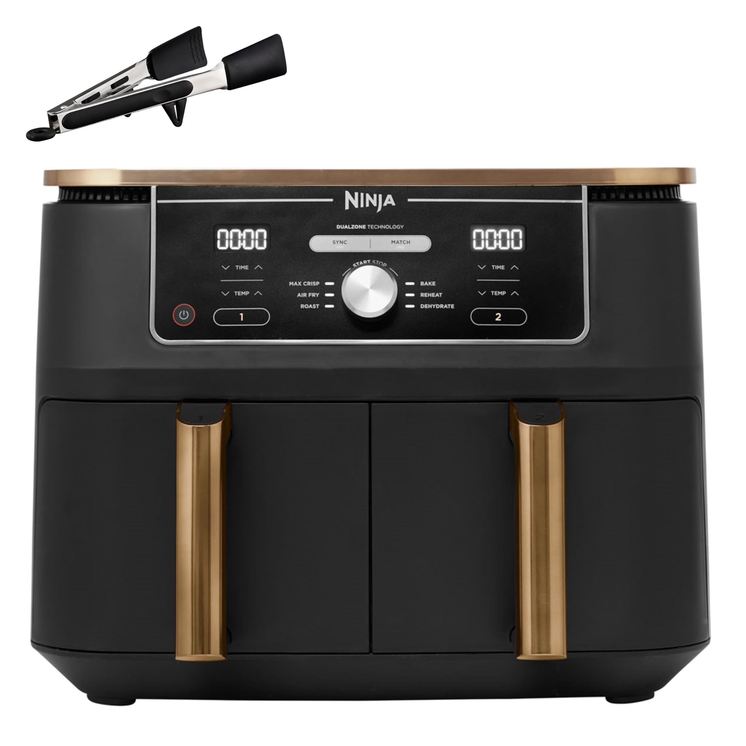 Ninja Foodi MAX Dual Zone Air Fryer, Amazon Exclusive, Tongs, 2 Drawers, 9.5L, 6-in-1, Use No Oil,Copper/Black