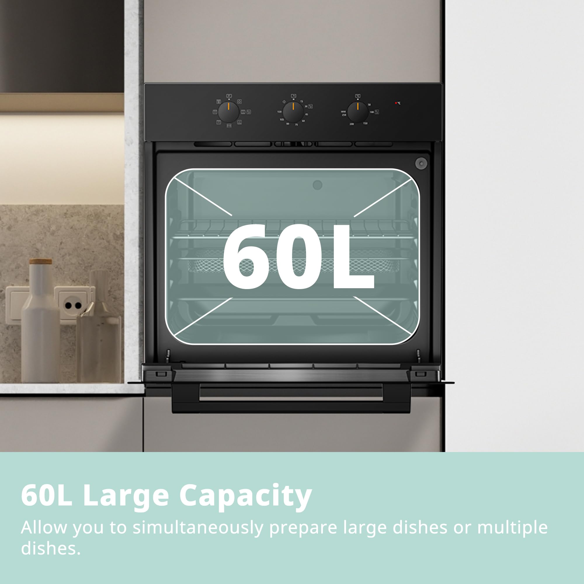 COMFEE' 60cm Built-in Electric Fan Oven, 60 Litre, 8 Oven Function with Air Fry