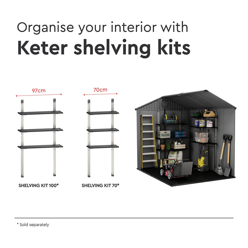 Keter Darwin Outdoor Apex Double Door Garden Storage Shed 6 x 8ft Grey Evotech+ Wood Look and Feel
