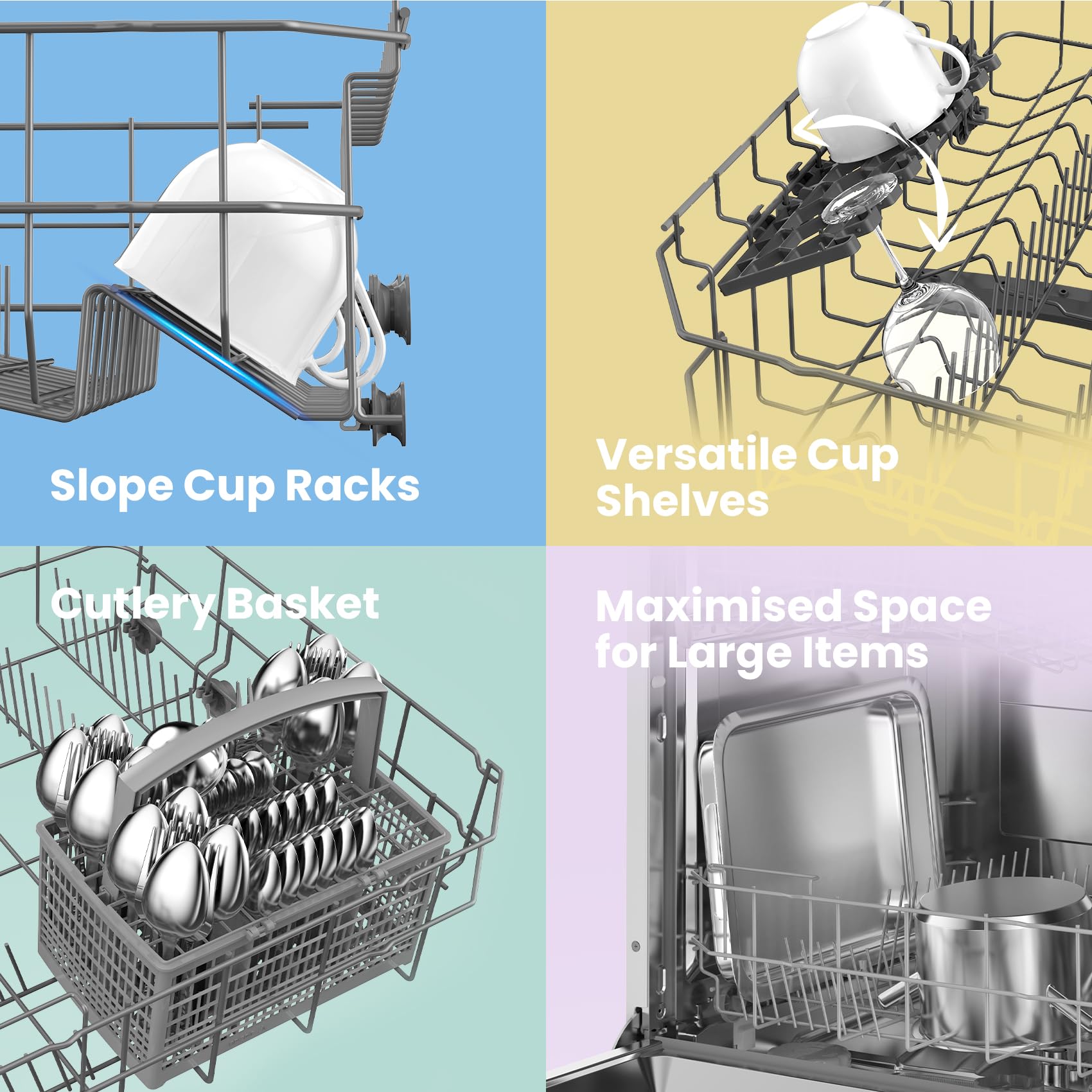 COMFEE' KWH-BD1215P-W Fully Integrated Dishwasher with 12 Place Settings, Cloud Wash - White