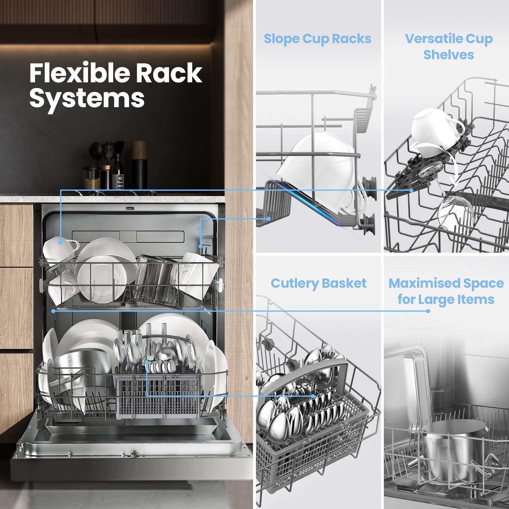 COMFEE' Freestanding Dishwasher CDWPF1201PB-UK 60cm Width, Full Size Dishwasher