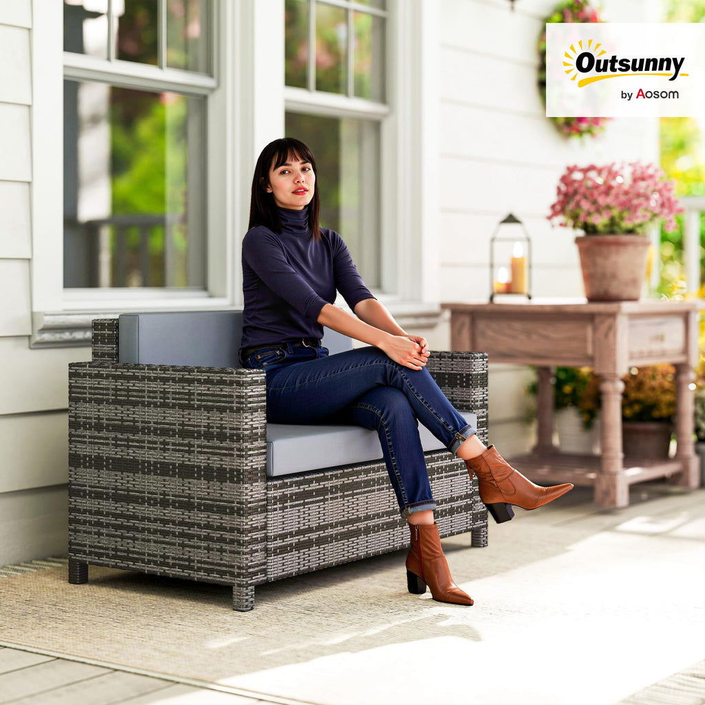 Outsunny Rattan Sofa, 2 Seater Garden Furniture with Soft Padded Cushion and Armrests