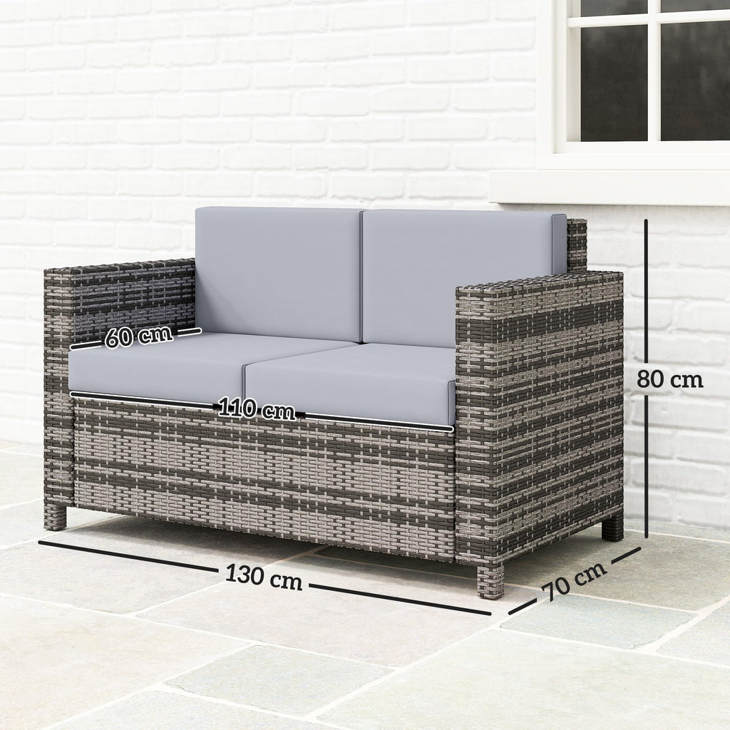 Outsunny Rattan Sofa, 2 Seater Garden Furniture with Soft Padded Cushion and Armrests