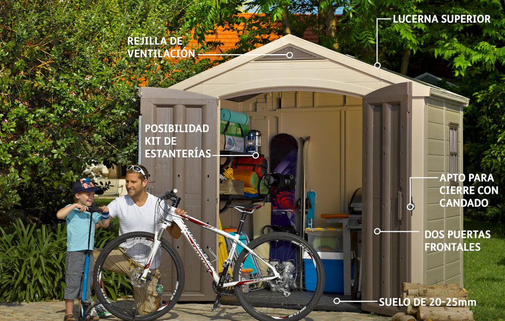 Keter Factor 8 x 6 ft Outdoor Storage Shed, Beige/Brown