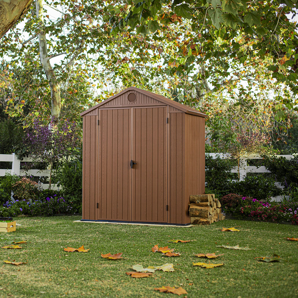 Keter Darwin Outdoor Apex Double Door Garden Storage Shed 6 X 4ft Brown Wood Look And Feel | Fade Free