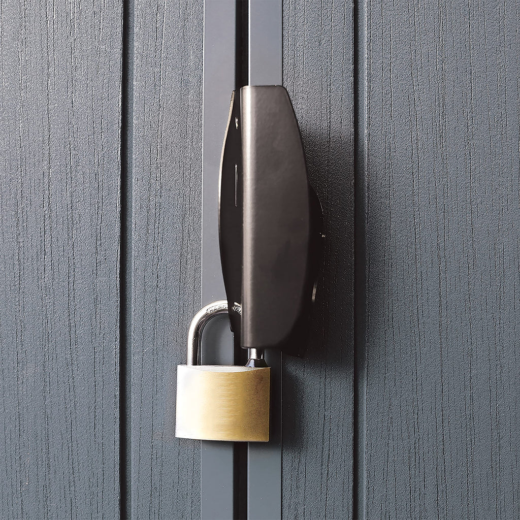 Keter Darwin Outdoor Apex Double Door Garden Storage Shed 6 x 8ft Grey Evotech+ Wood Look and Feel